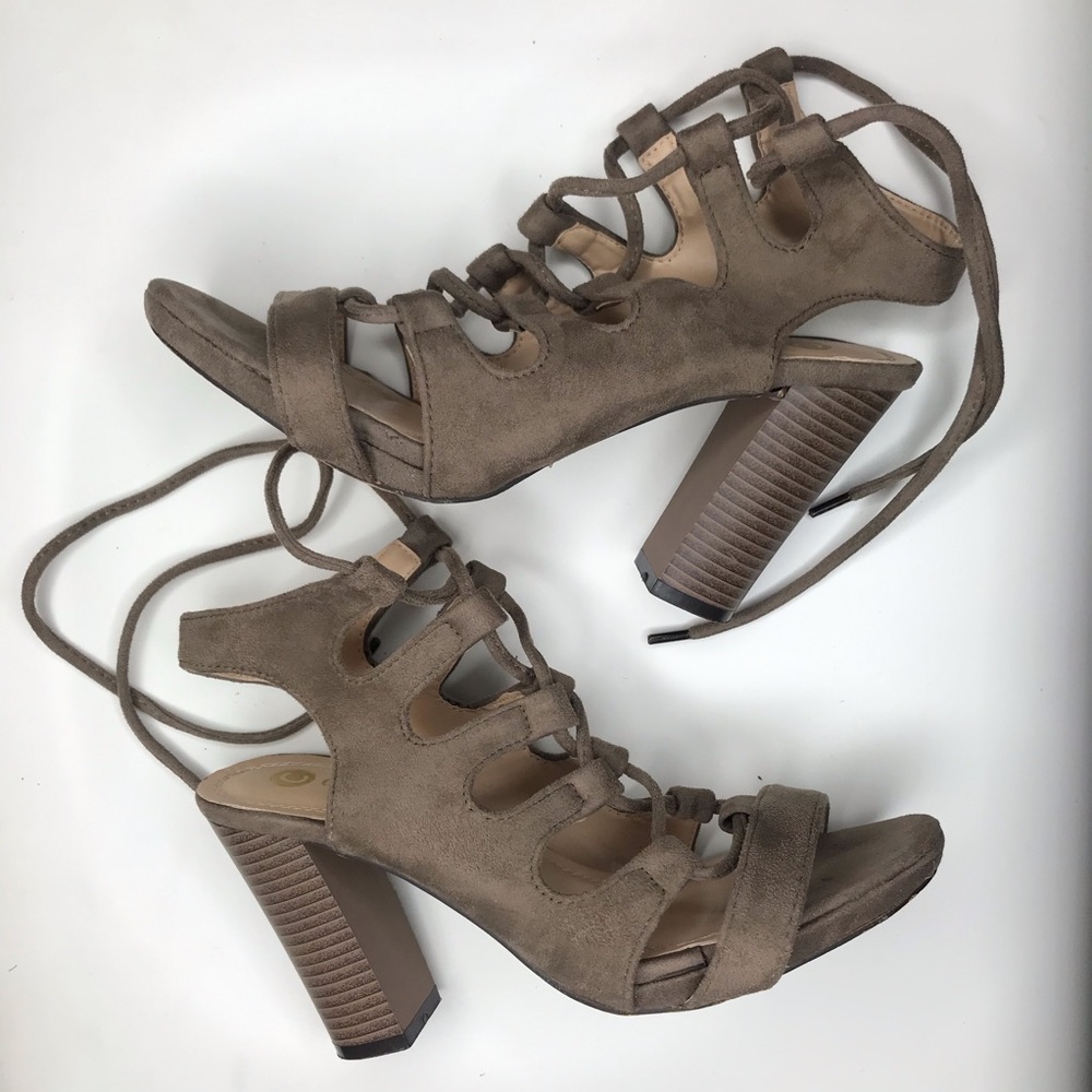 Lace Up Taupe Heel